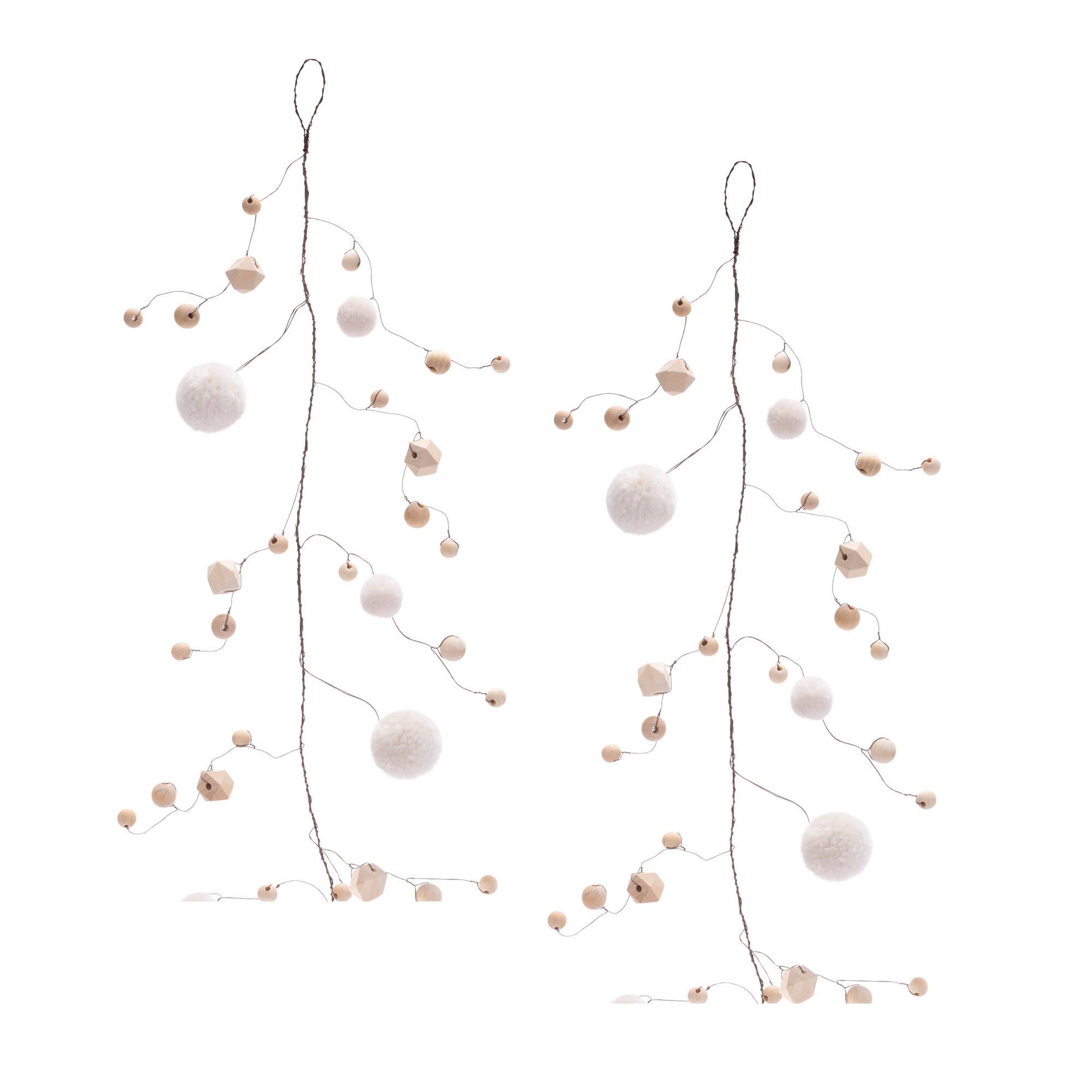 64" Wood Bead & Puff Ball Wire Garlands, 2ct.